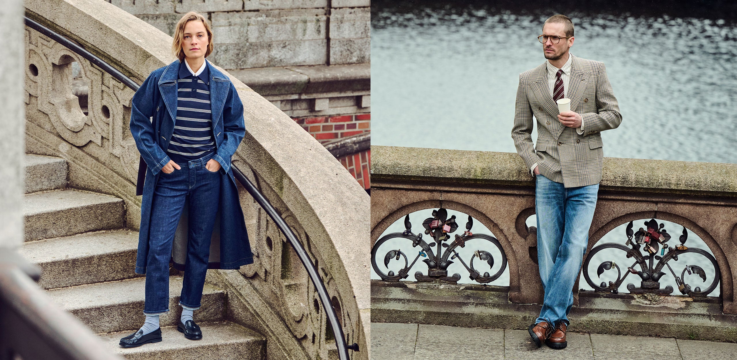 Mac Jeans campaign: a diptych of street-style models in denim looks.